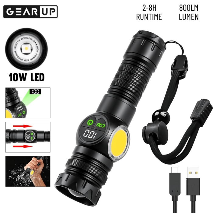 GearUP K60 Rechargeable Flashlight 10W COB + LED Torchlight - Image 1