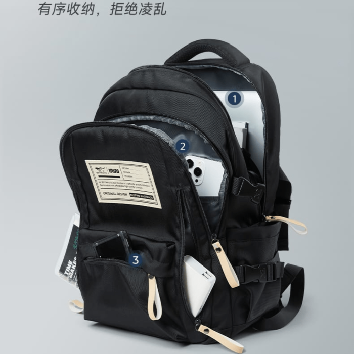 Aesthetic Large Capacity Fashionable School Bag (Black) - Image 3