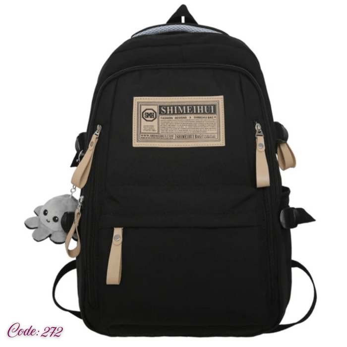 Aesthetic Large Capacity Fashionable School Bag (Black)-min Aesthetic Large Capacity Fashionable School Bag (Black)